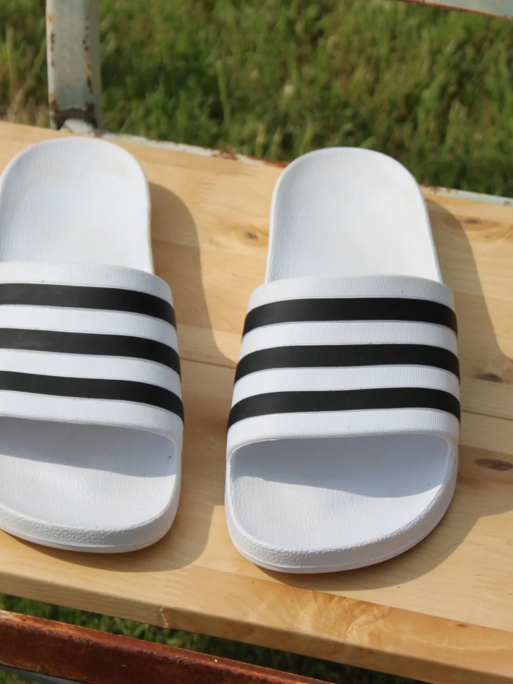 adidas White and Black Adilette Style Slide Sandals
